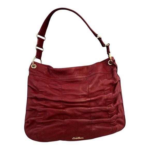 Cole Haan Red Leather Shoulder Bag – Ruched Design – Gold Hardware - 2010s - Picture 1 of 7